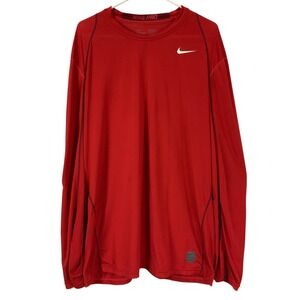 Nike Pro Dri Fit Long Sleeve Fitted Training Shirt Men XL Red Athletic Pullover